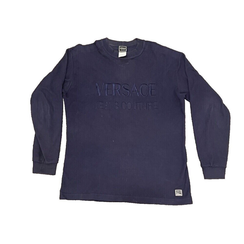 Vintage Versace Jeans Couture Blue Crewneck with Embroidered Logo Size Medium